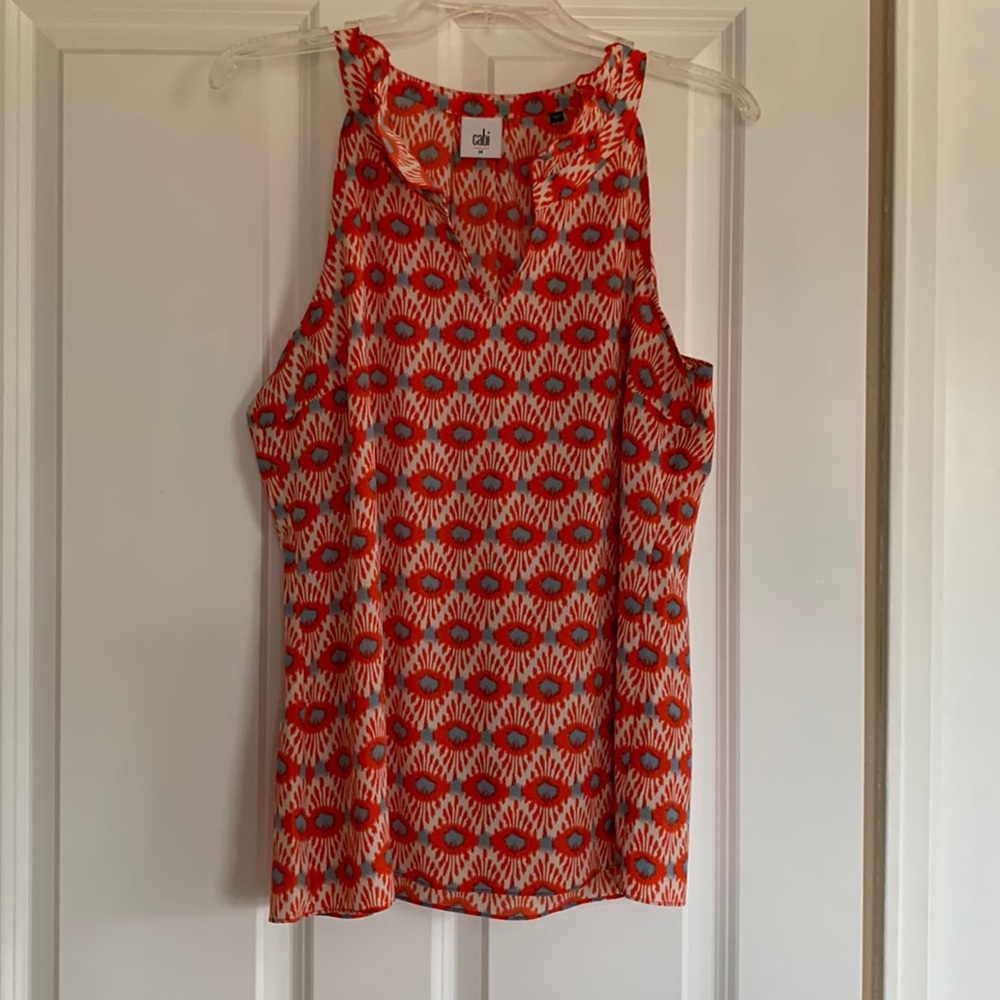 NWOT Cabi orange, blue and cream v-neck blouse.